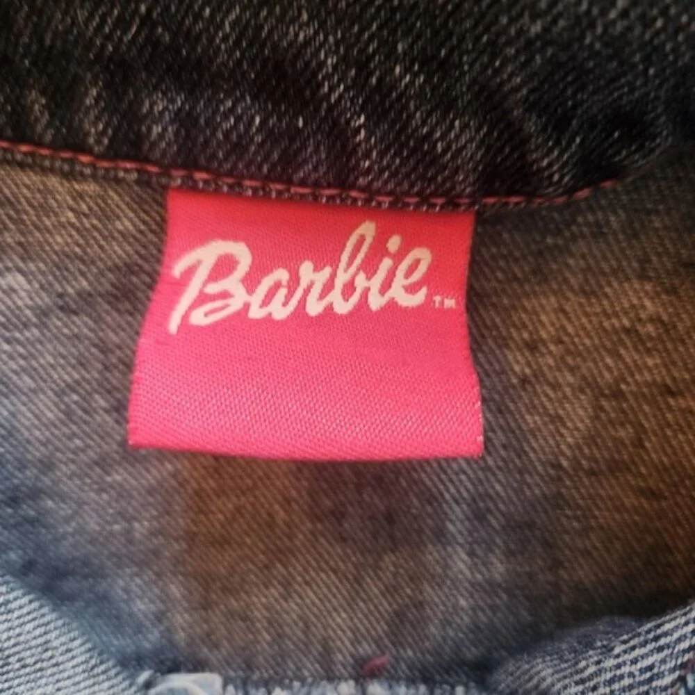 Barbie Kids Denim Jacket Pink Stitch Floral‎ Embroidery Size 4
